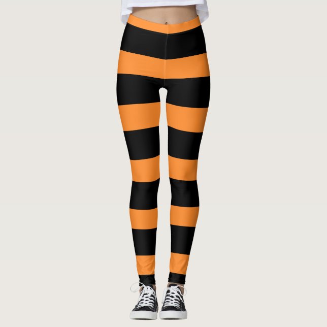 Halloween Orange Black Stripes Leggings (Front)