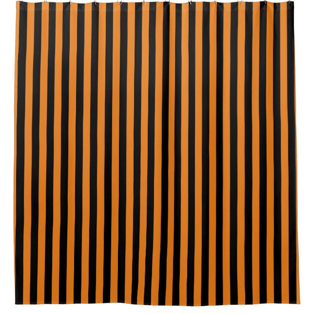 Halloween Orange Black Vertical Stripe Shower Curtain (Front)