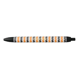 Halloween Orange Black White Pattern Monogrammed Ink Pen