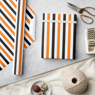 Halloween Orange Black White Stripes Pattern Gift Wrapping Paper