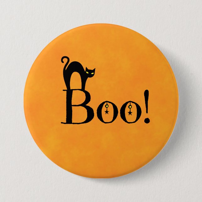 Halloween Orange - "Boo! with Black Cat" 7.5 Cm Round Badge (Front)