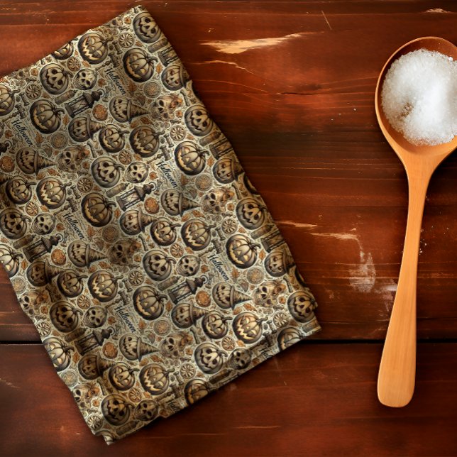 Halloween orange brown grey stylish tea towel (Creator Uploaded)