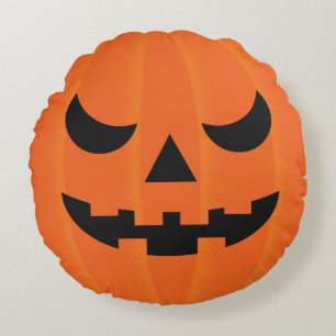 Halloween Orange Carved Pumpkin Face Mean Round Round Cushion