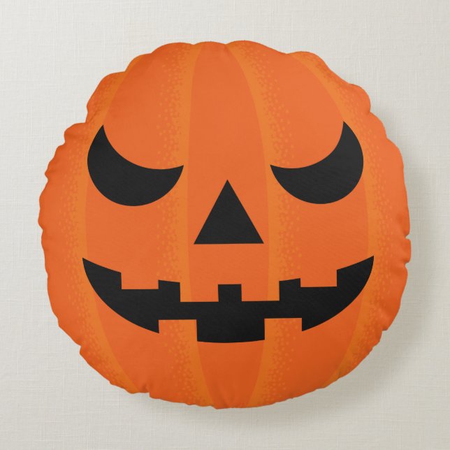 Halloween Orange Carved Pumpkin Face Mean Round Round Cushion (Front)