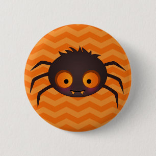 Halloween Orange Chevron Cute Spider Design 6 Cm Round Badge
