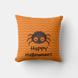Halloween Orange Chevron Cute Spider Design Cushion