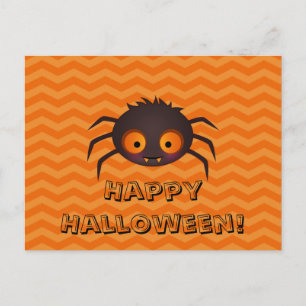 Halloween Orange Chevron Cute Spider Design Postcard