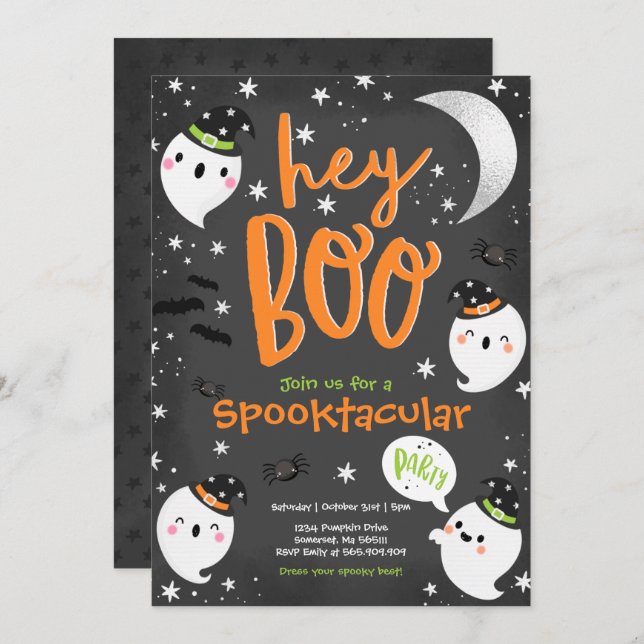 Halloween Orange Ghost Kids Spooktacular Party Invitation (Front/Back)