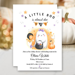 Halloween Orange Little Boo Ghost Girl Baby Shower Invitation