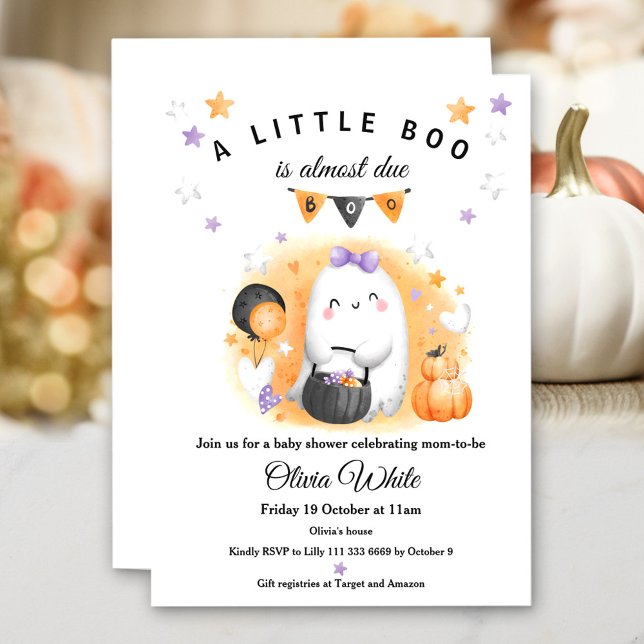Halloween Orange Little Boo Ghost Girl Baby Shower Invitation (Halloween Orange Little Boo Ghost Girl Baby Shower Invitation)