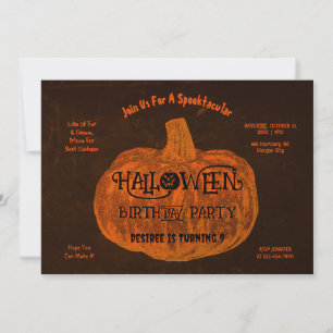 Halloween Orange Pumpkin Birthday Party Invitation