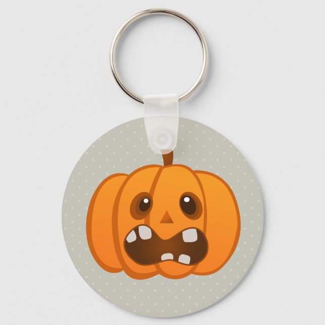 Halloween Orange Pumpkin Jack-o'-lantern Key Ring (Front)