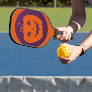 Halloween Orange Pumpkin on Purple Background Pickleball Paddle
