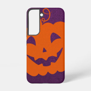 Halloween Orange Pumpkin on Purple Background Samsung Galaxy Case