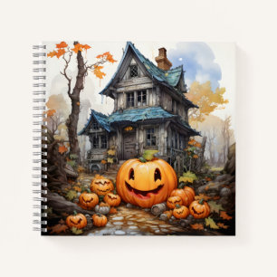 Halloween Orange Pumpkins In Front Of The House Notebook