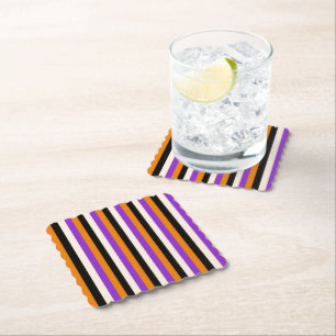 Halloween Orange Purple Black Stripe Paper Coaster