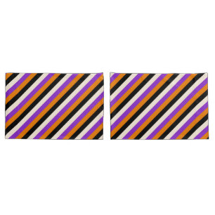 Halloween Orange Purple Black Stripe Pillowcase