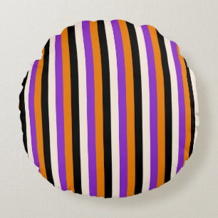 Halloween Orange Purple Black Stripe Round Cushion