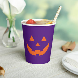 Halloween orange & purple Jack o lantern pumpkin Paper Cups