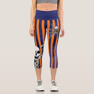 Halloween Orange Purple Spooky Skeleton Spider Capri Leggings