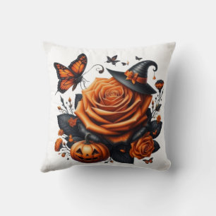 Halloween Orange Rose Witch Hat Pumpkin Cushion