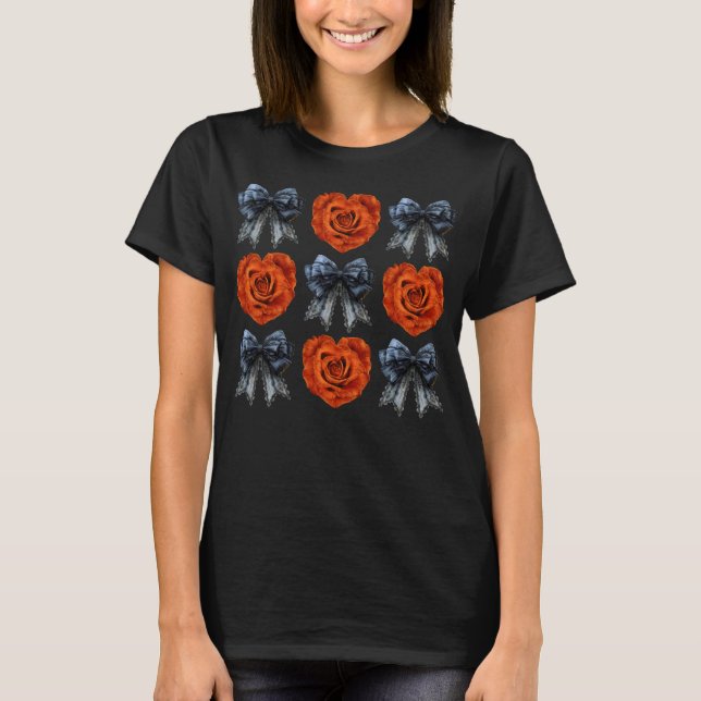 Halloween Orange Roses and Black Coquettes T-Shirt (Front)