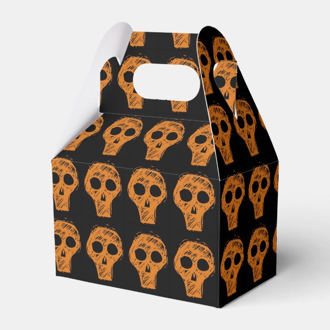 Halloween Orange Skulls Pattern Black Favour Box (Front Side)