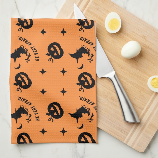Halloween Orange Spooky Pumpkin Witch  Tea Towel (Quarter Fold)