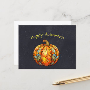 Halloween Orange Stained Glass Pumpkin Holiday Postcard