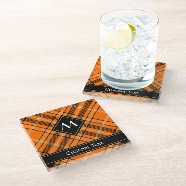 Halloween Orange Tartan Glass Coaster (Angled)