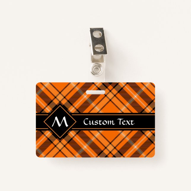 Halloween Orange Tartan ID Badge (Front with Clip)