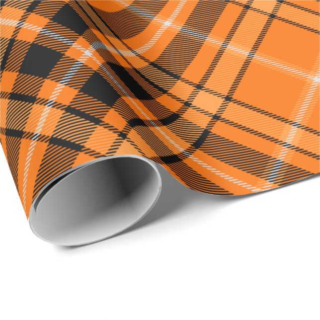 Halloween Orange Tartan Rotated Wrapping Paper (Roll Corner)