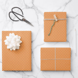 Halloween Orange Tiny White Polka Dot Wrapping Paper Sheet