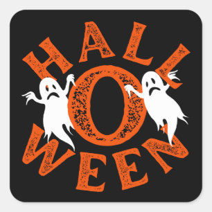 Halloween Orange Typography Ghosts Square Sticker