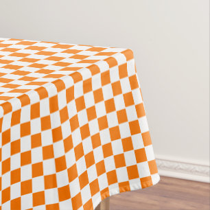 Halloween Orange White Checkered Party Home Decor Tablecloth