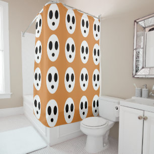 Halloween Orange White Ghost Halloween Shower Curtain