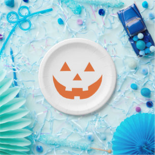Halloween orange white Jack o lantern pumpkin face Paper Plate