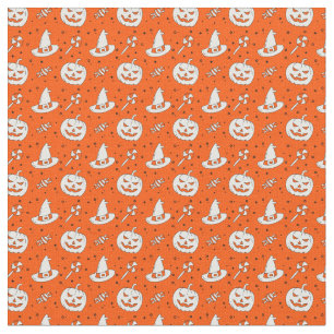 Halloween Orange with White Hats Pumpkins Candy Fabric