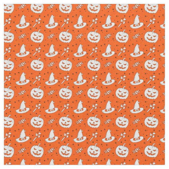Halloween Orange with White Hats Pumpkins Candy Fabric (Close Up)