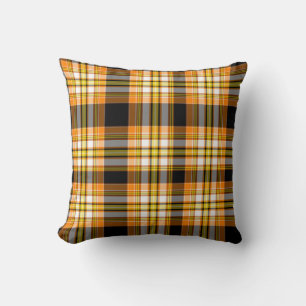Halloween Orange, Yellow, White & Black Plaid Cushion