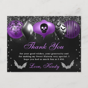 Halloween Ornaments Sweet Sixteen Thank You Postcard
