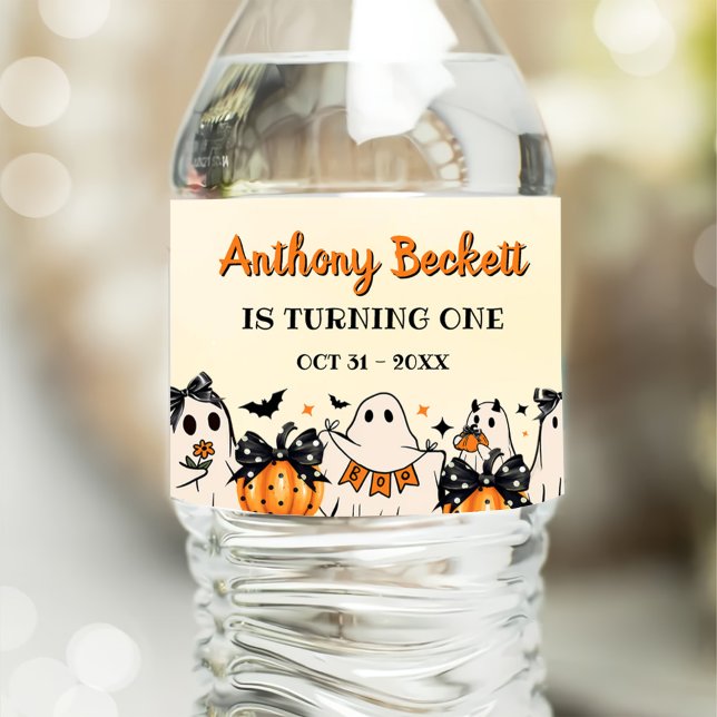 Halloween Our Little Boo 1st Birthday Party Water Bottle Label (Creator Uploaded)