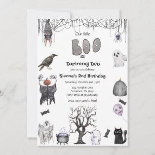 Halloween Our Little Boo Birthday Party Black Invitation