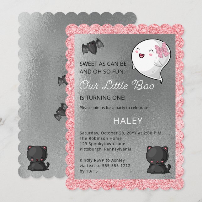Halloween Our Little Boo Ghost Girl 1st Birthday  Invitation (Front/Back)