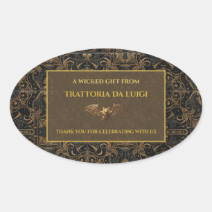 Halloween Oval Sticker Gothic Gold Bat Tag