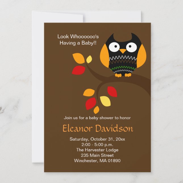 Halloween Owl 5x7 Baby Shower Invitation 2-sided (Front)