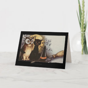 halloween owl and cat greeting card