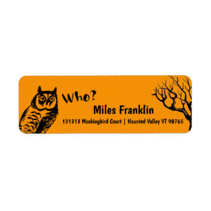 Halloween Owl asks Who? Label