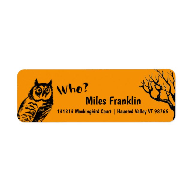 Halloween Owl asks Who? Label (Front)