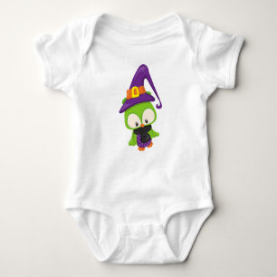 Halloween Owl, Cute Owl, Green Owl, Witch Hat Baby Bodysuit